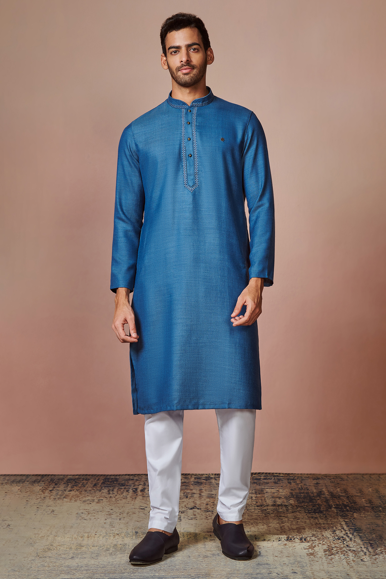 Blue Blended Viscose Kurta Set by Manyavar at Pernia's Pop Up Shop