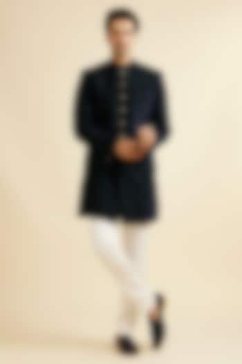 Green Velvet Embroidered Indowestern Set by Manyavar at Pernia's Pop Up Shop