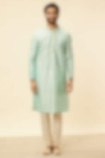 Sea Green Art Silk Kurta Set by Manyavar at Pernia's Pop Up Shop