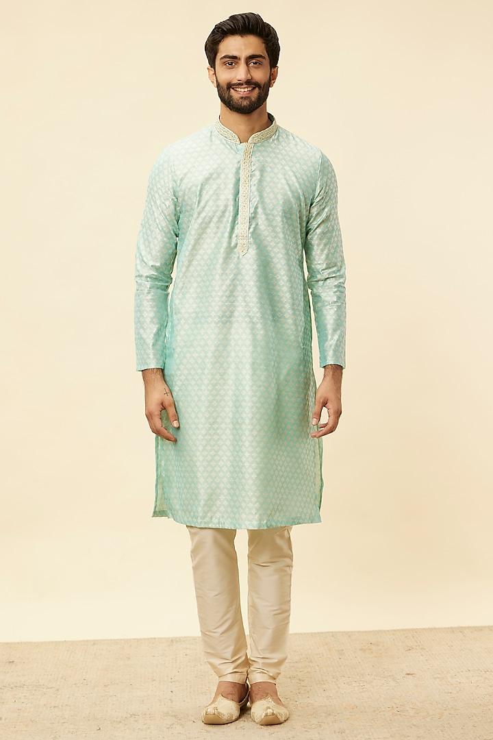 Sea Green Art Silk Kurta Set by Manyavar at Pernia's Pop Up Shop