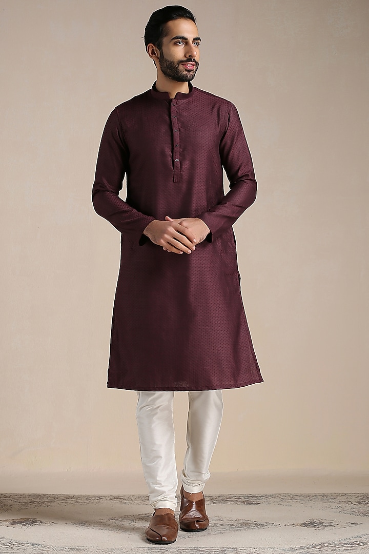 Wine Blended Viscose Kurta Set by Manyavar