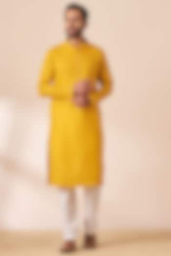 Mustard Cotton Kurta Set by Manyavar at Pernia's Pop Up Shop