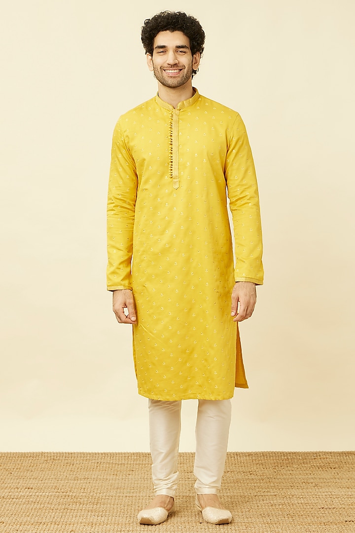 Mustard Cotton Kurta Set by Manyavar