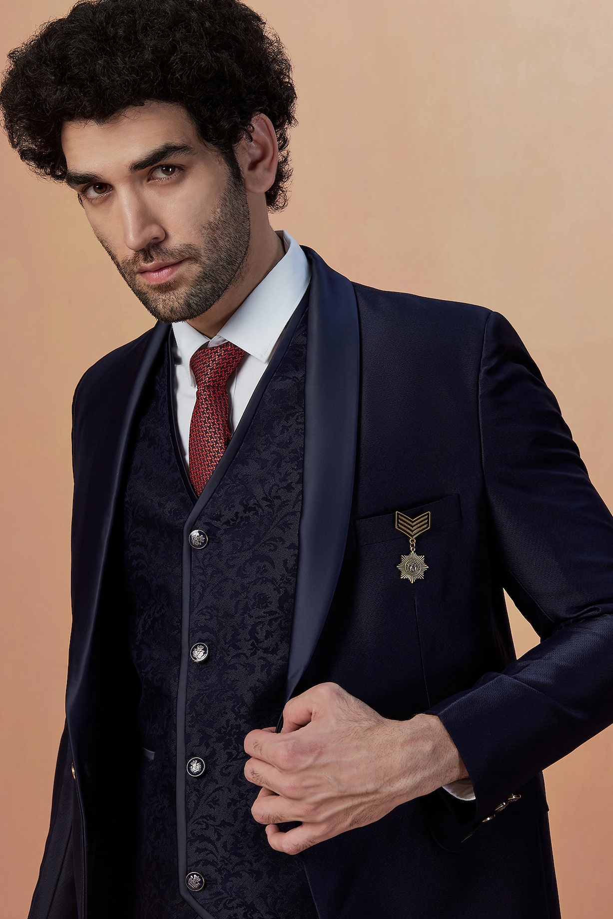 Blue Blended Rayon Blazer Set by Manyavar at Pernia's Pop Up Shop 2025