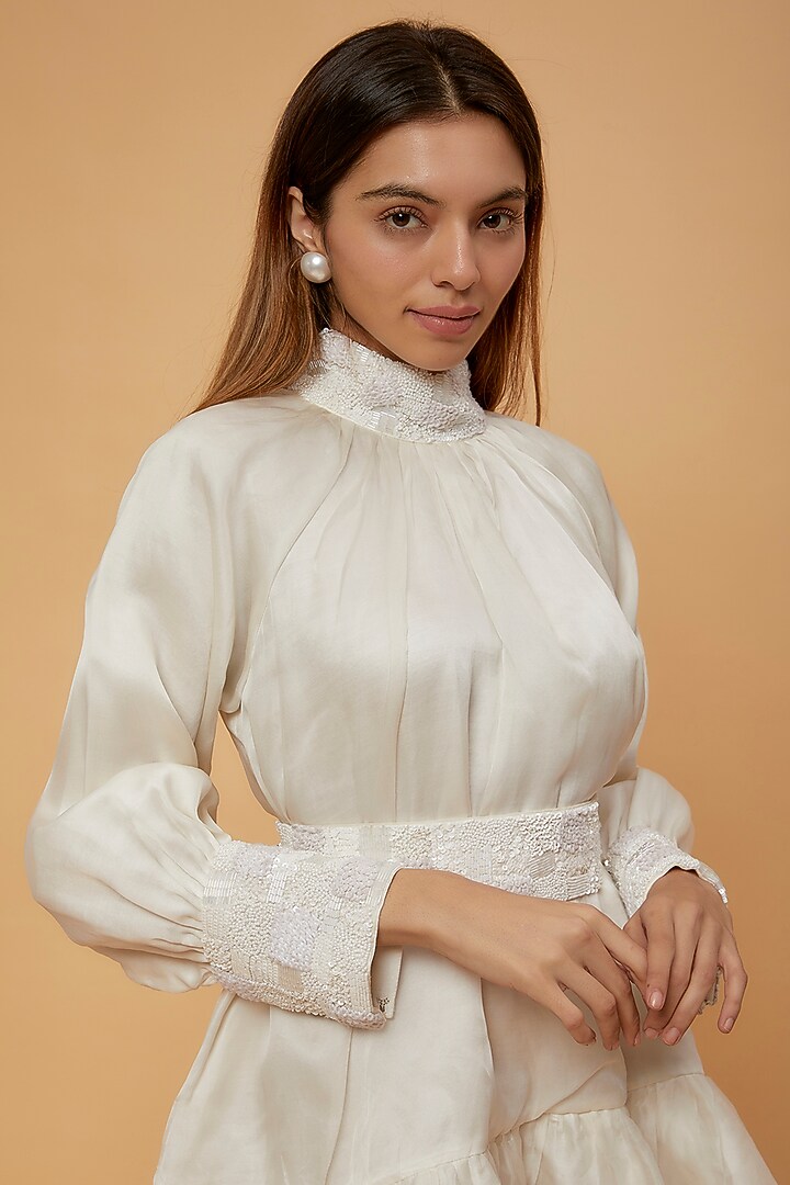 White Silk Organza Cocktail Mini Cocktail Dress by Maison 9002 at Pernia's Pop Up Shop