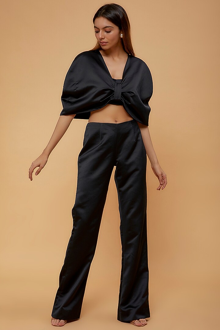 Black Heavy Satin Pant Set by Maison 9002 at Pernia's Pop Up Shop