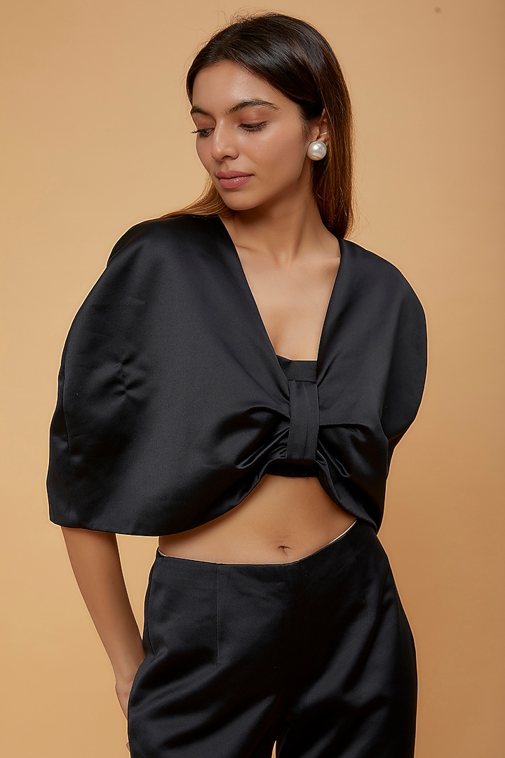 Black Heavy Satin Pant Set by Maison 9002 at Pernia's Pop Up Shop
