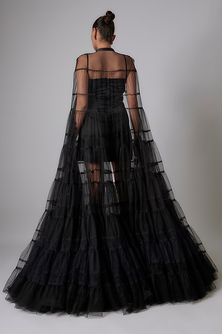 Black Net Cape With Bow by Maison 9002 at Pernia's Pop Up Shop
