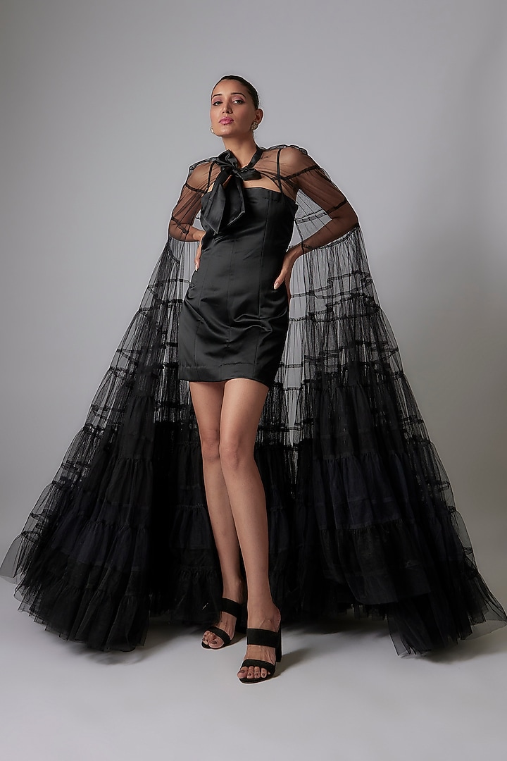 Black Net Cape With Bow by Maison 9002 at Pernia's Pop Up Shop
