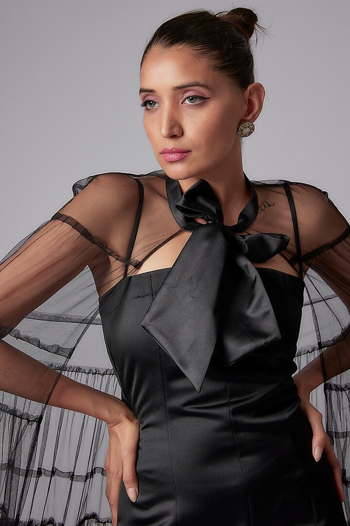 Black Net Cape With Bow by Maison 9002 at Pernia's Pop Up Shop