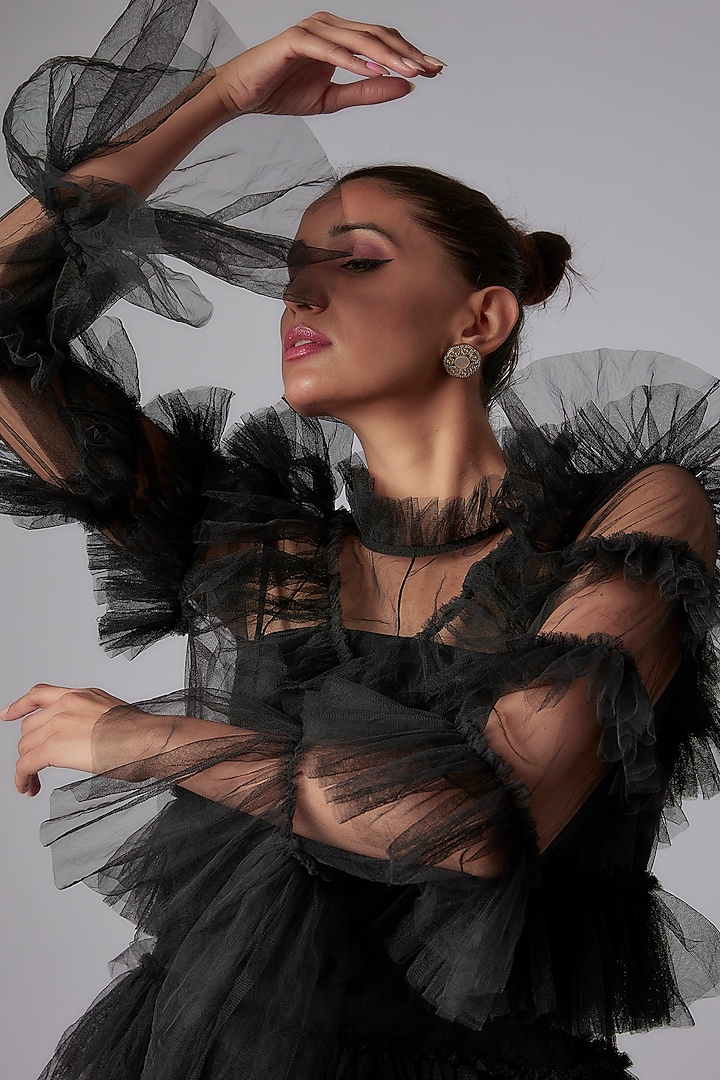 Black Net Layered Party Wear Gown by Maison 9002 at Pernia's Pop Up Shop