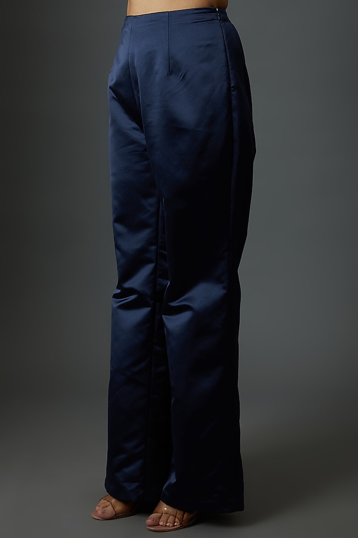Navy Blue Duchess Satin Embroidered Jacket Set by Maison 9002 at Pernia's Pop Up Shop