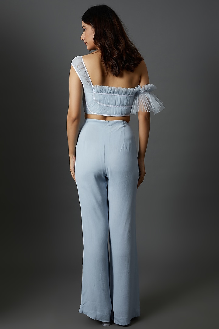 Ice Blue Net & Crepe Co-Ord Set by Maison 9002 at Pernia's Pop Up Shop