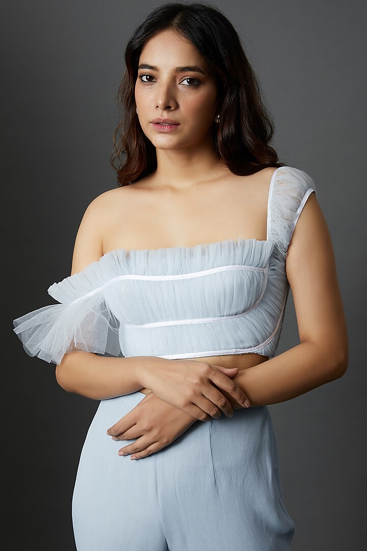 Ice Blue Net & Crepe Co-Ord Set by Maison 9002 at Pernia's Pop Up Shop