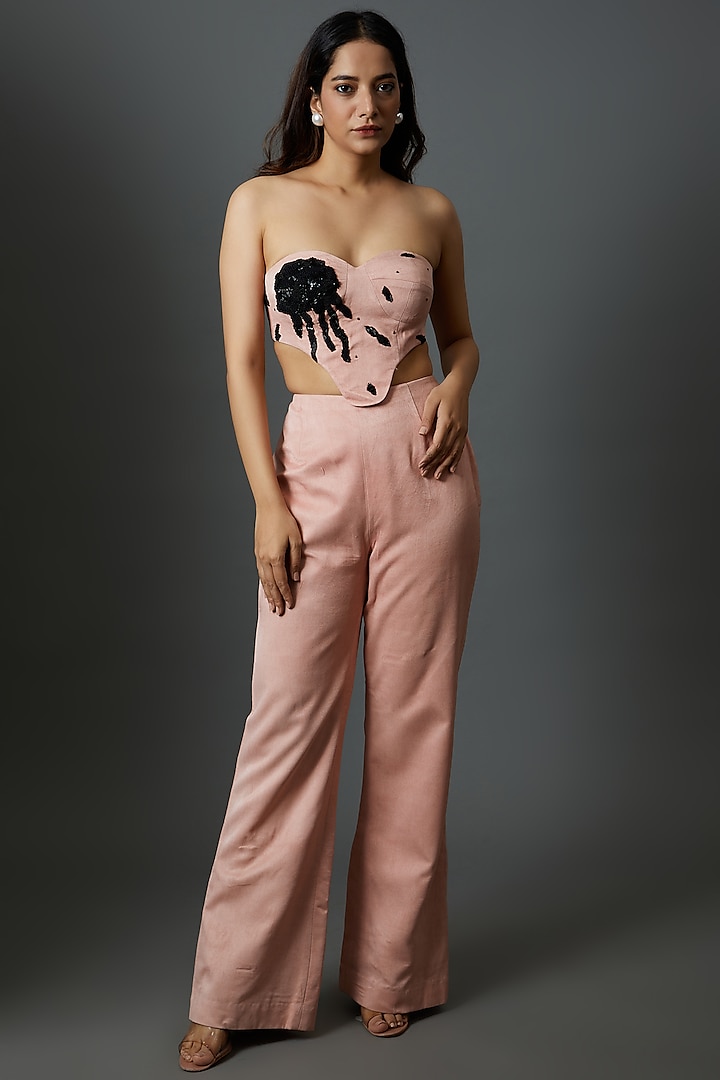 Pink Crepe Embroidered Co-Ord Set by Maison 9002