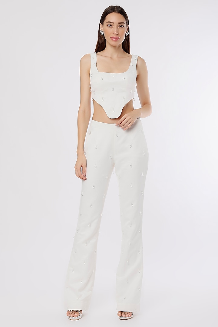 Ivory Embroidered Pants by Maison 9002