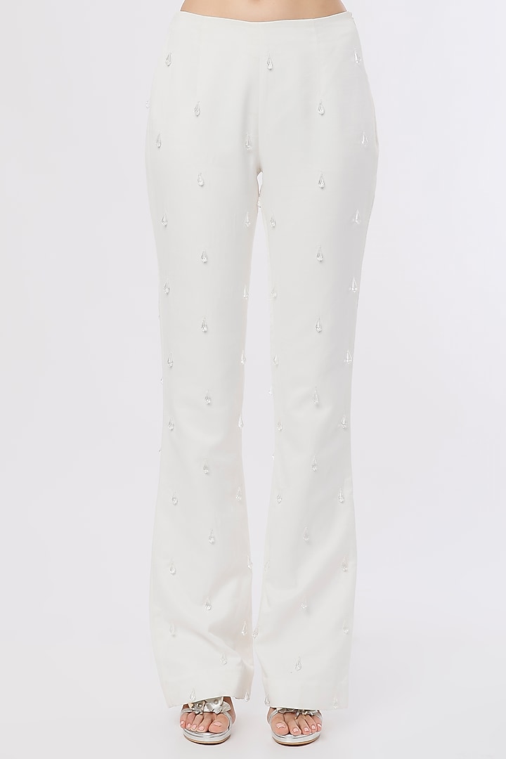 Ivory Embroidered Pants by Maison 9002 at Pernia's Pop Up Shop