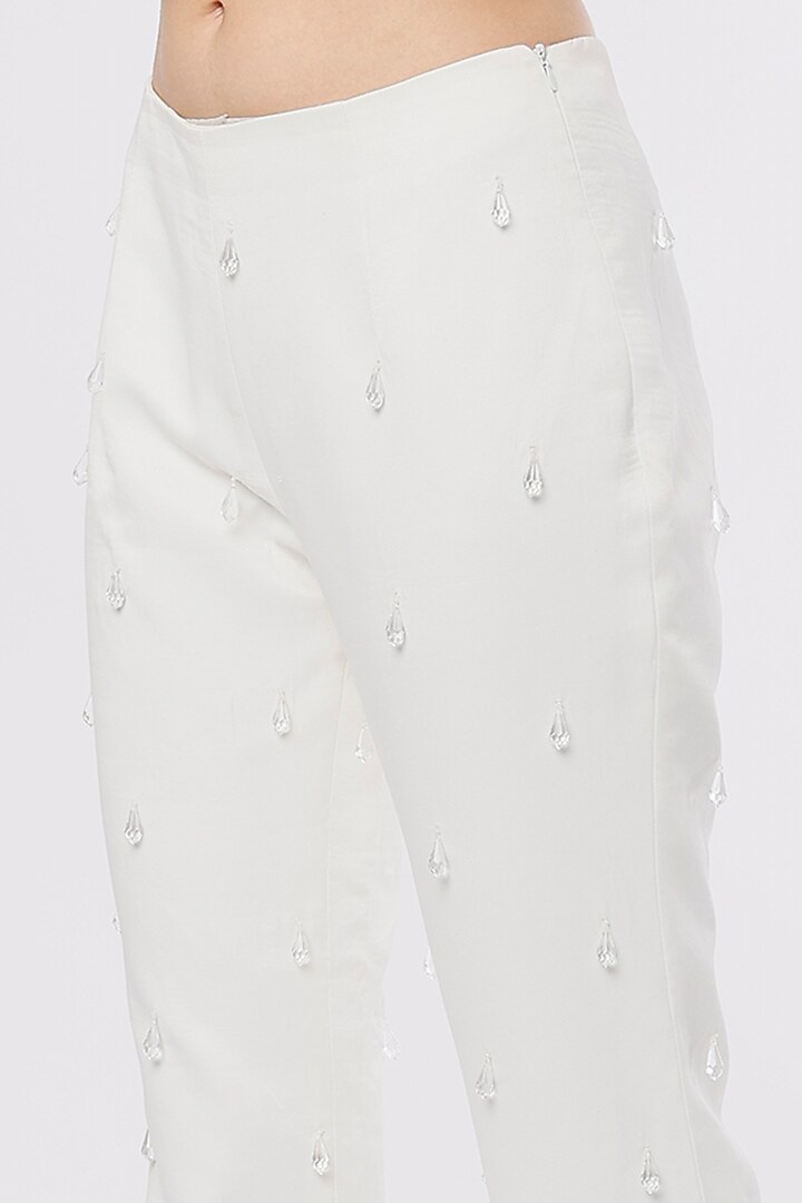 Ivory Embroidered Pants by Maison 9002 at Pernia's Pop Up Shop