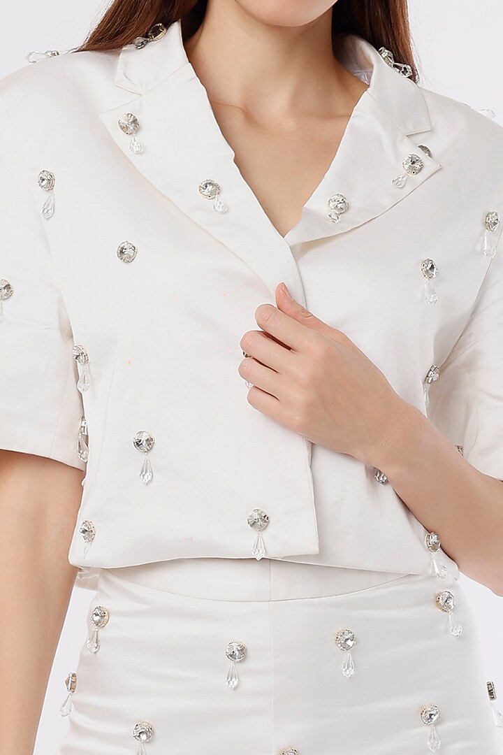 White Embroidered Jacket by Maison 9002 at Pernia's Pop Up Shop