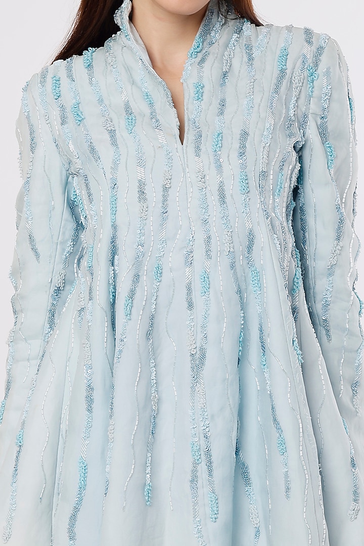 Ice Blue Hand Embroidered Party Wear Dress by Maison 9002 at Pernia's Pop Up Shop