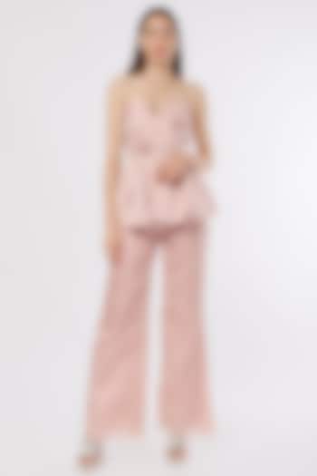 Champagne Pink Silk Organza Straight Pants by Maison 9002