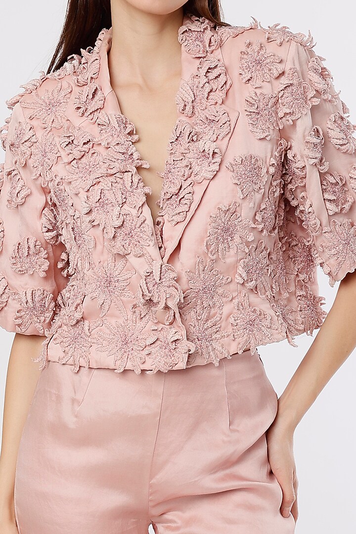 Champagne Pink Embroidered Jacket by Maison 9002 at Pernia's Pop Up Shop