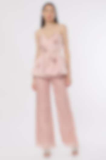 Champagne Pink Embellished Peplum Top by Maison 9002