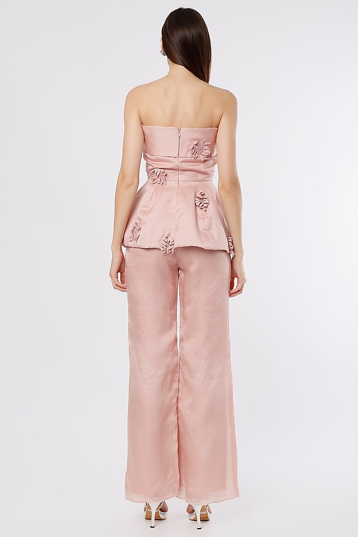 Champagne Pink Embellished Peplum Top by Maison 9002 at Pernia's Pop Up Shop