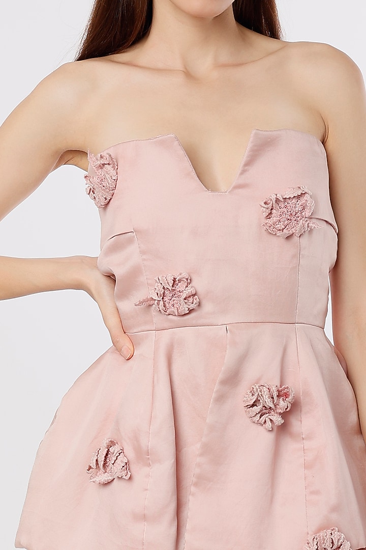 Champagne Pink Embellished Peplum Top by Maison 9002 at Pernia's Pop Up Shop