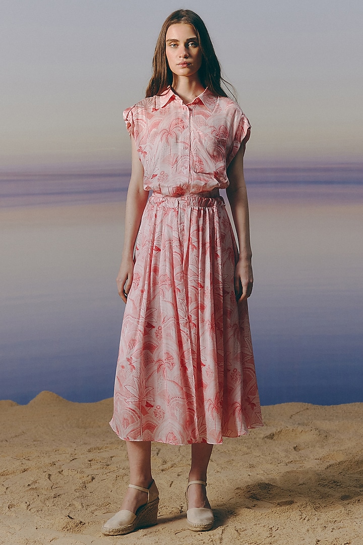 Cherry Blossom Pink Cotton Satin Printed Midi Dress by Mapu at Pernia's Pop Up Shop