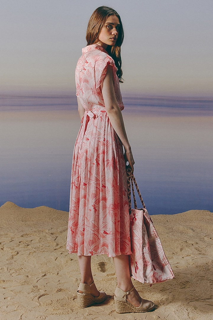 Cherry Blossom Pink Cotton Satin Printed Midi Summer Dress by Mapu at Pernia's Pop Up Shop
