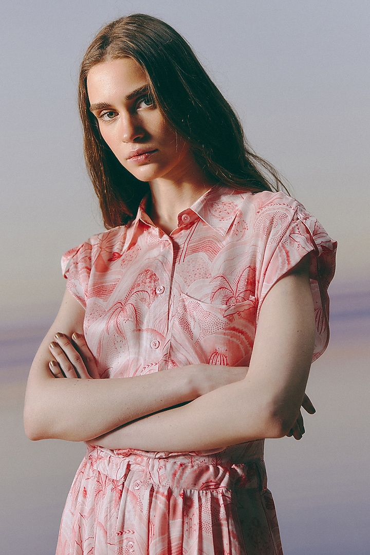 Cherry Blossom Pink Cotton Satin Printed Midi Summer Dress by Mapu at Pernia's Pop Up Shop