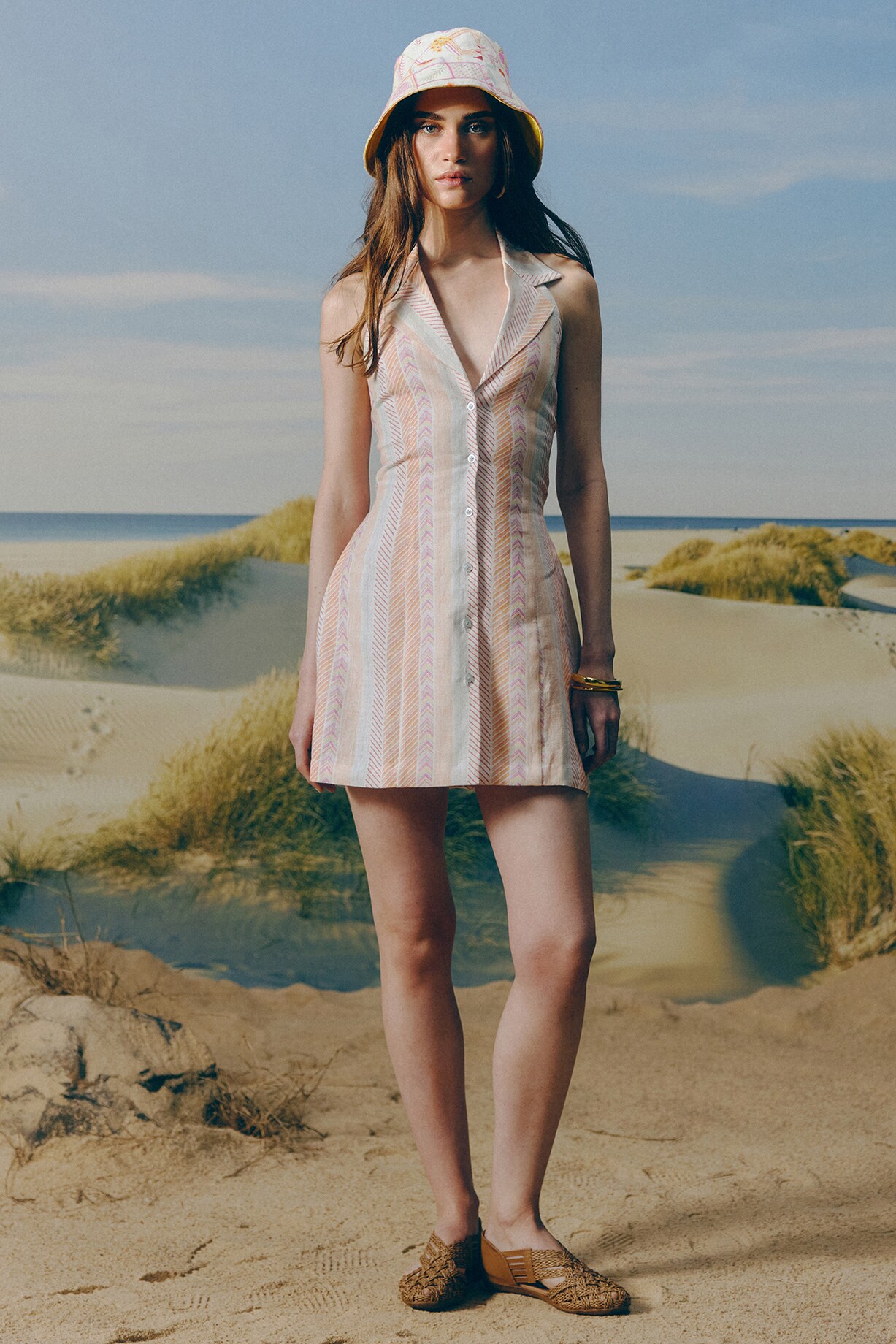 Shell-Colored Organic Linen Stripe Printed Mini Dress by Mapu at Pernia's  Pop Up Shop 2026
