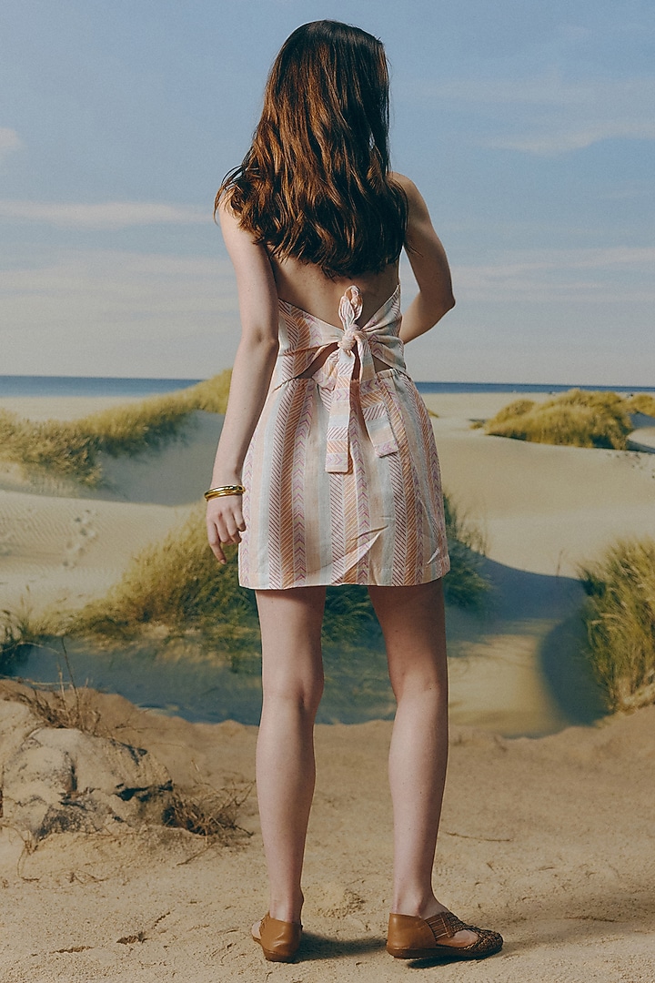 Shell-Colored Organic Linen Stripe Printed Mini Summer Dress by Mapu at Pernia's Pop Up Shop