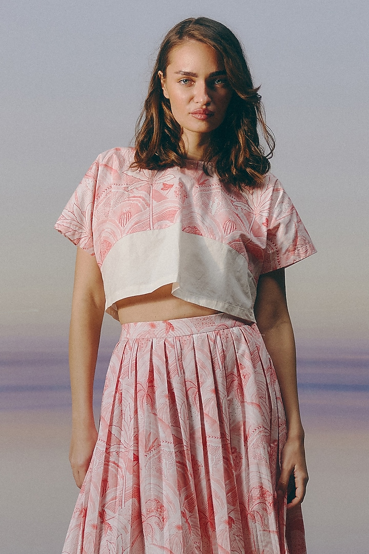 Cherry Blossom Pink Organic Cotton Printed Pleated Skirt Set by Mapu at Pernia's Pop Up Shop