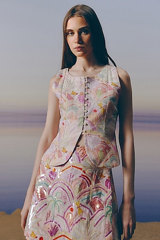 Shell-Colored Organic Linen Printed Top by Mapu
