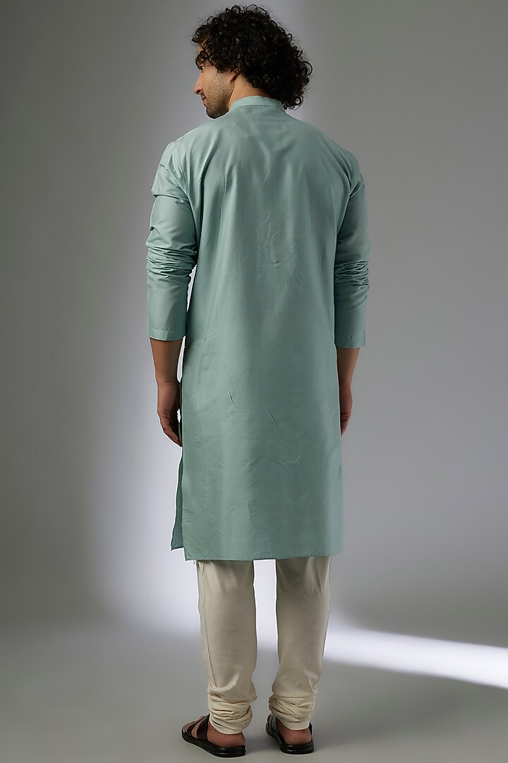 Turquoise Silk Textured Kurta Set by MAPXENCARS at Pernia's Pop Up Shop