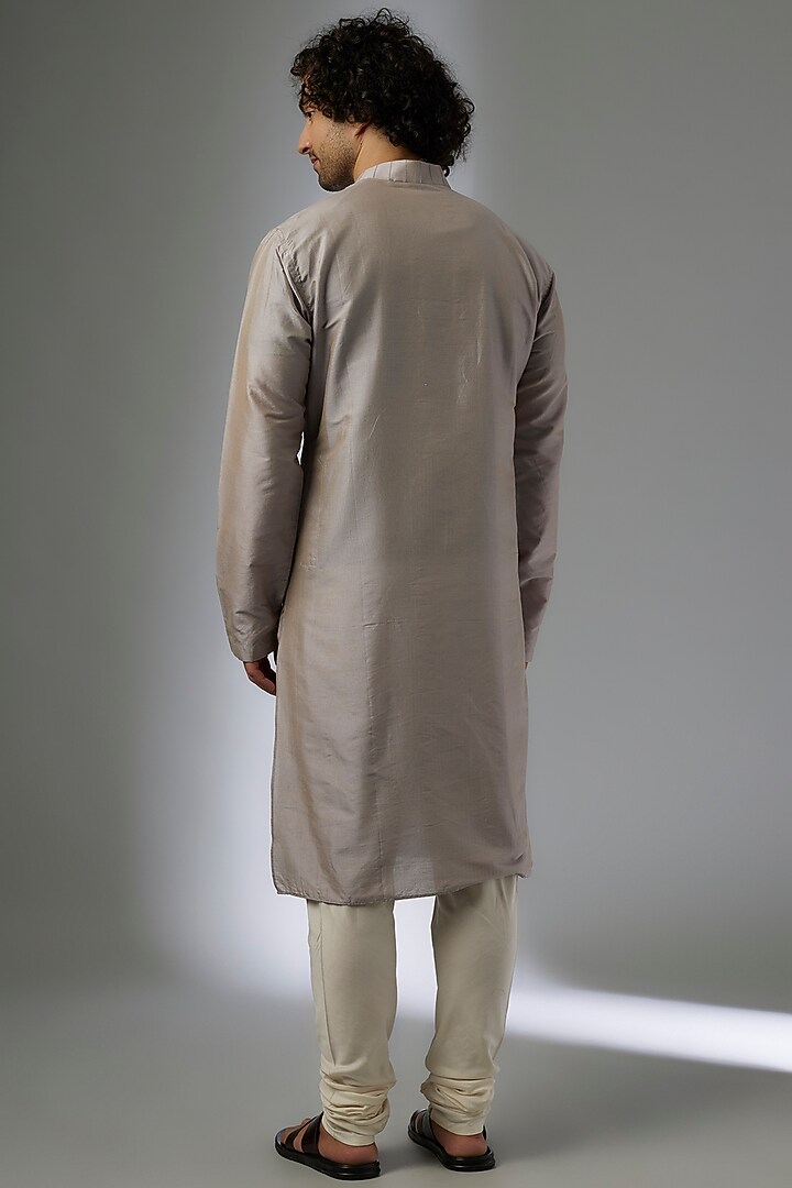Grey Silk Pintuck Kurta Set by MAPXENCARS at Pernia's Pop Up Shop