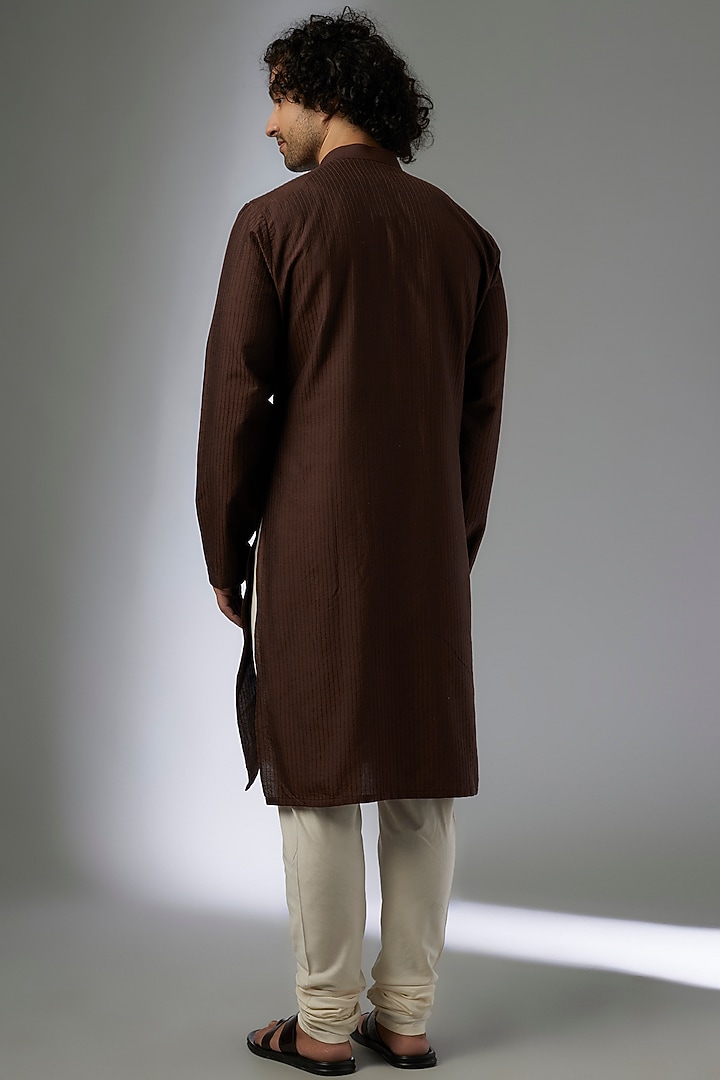Pecan Brown Silk Textured Kurta Set by MAPXENCARS at Pernia's Pop Up Shop