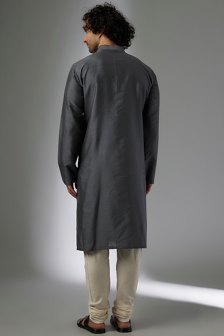 Dark Grey Silk Textured Kurta Set by MAPXENCARS at Pernia's Pop Up Shop