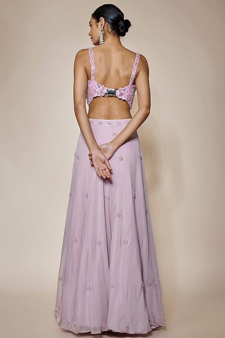 Lilac Organza Motif Embroidered Wedding Lehenga Set by MARGI at Pernia's Pop Up Shop