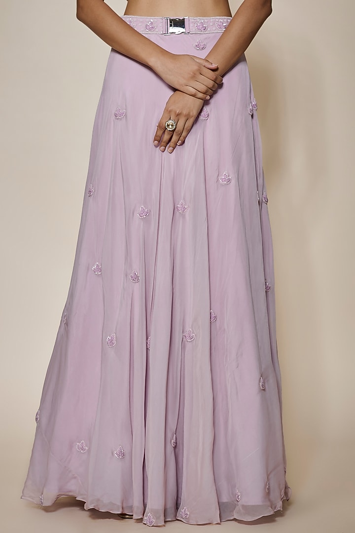 Lilac Organza Motif Embroidered Wedding Lehenga Set by MARGI at Pernia's Pop Up Shop