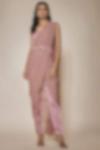 Rose Pink Satin & Georgette Dhoti Pant Saree Set by MARGI