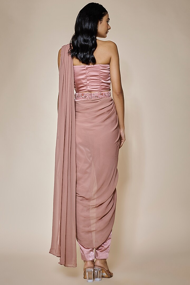 Rose Pink Satin & Georgette Pant Wedding Saree Set by MARGI at Pernia's Pop Up Shop