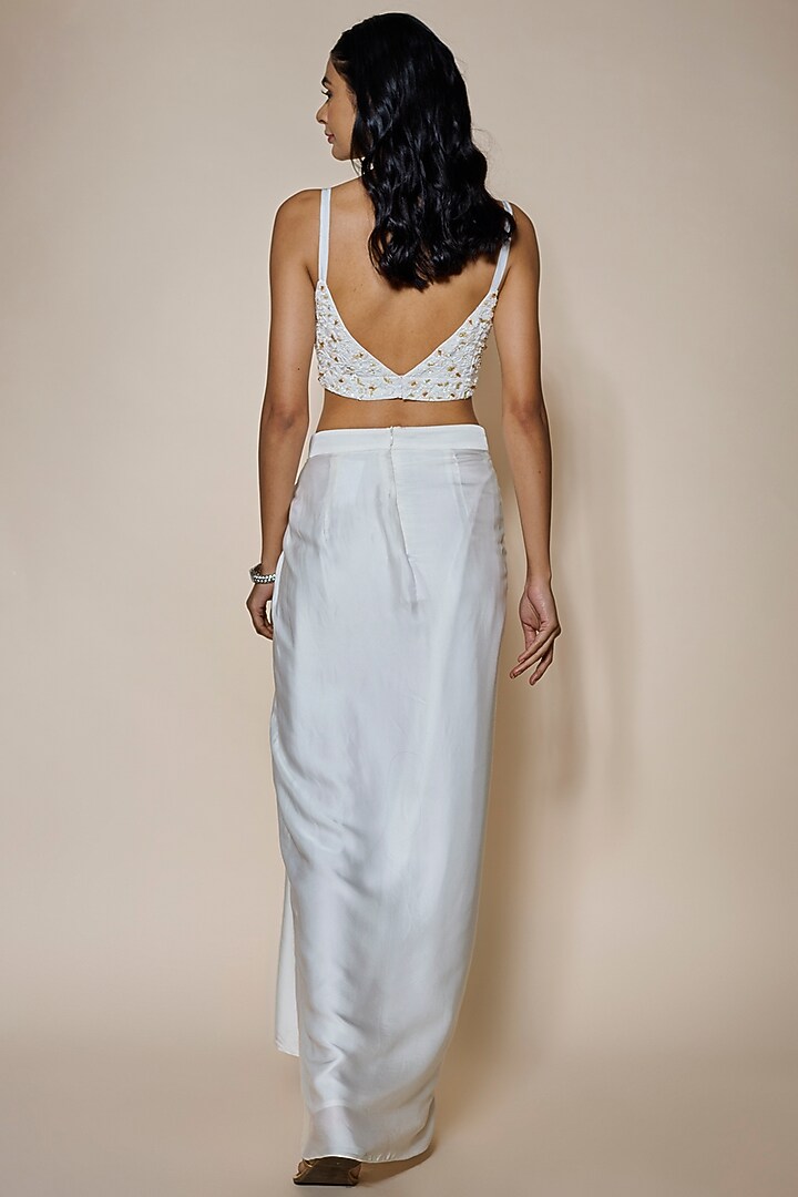 Ivory Satin Draped Skirt Set by MARGI at Pernia's Pop Up Shop