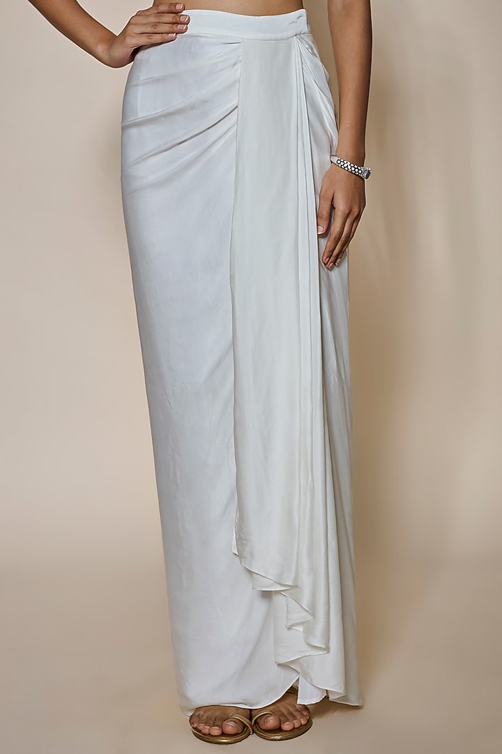 Ivory Satin Draped Skirt Set by MARGI at Pernia's Pop Up Shop