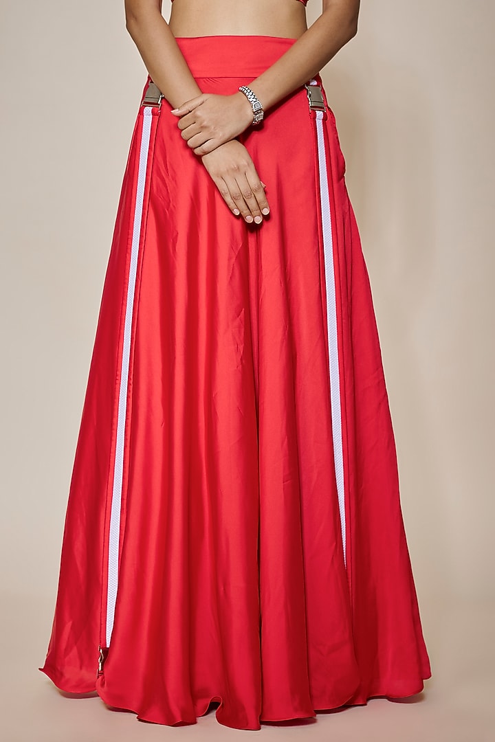 Red Satin Wedding Lehenga Set by MARGI at Pernia's Pop Up Shop