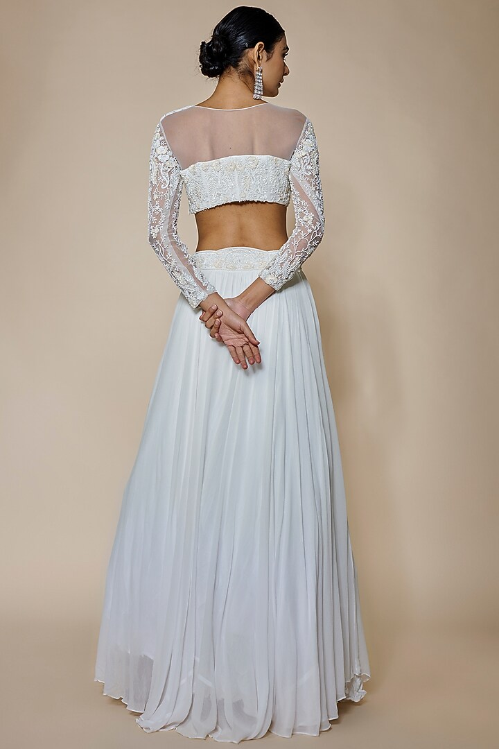 Ivory Georgette Wedding Lehenga Set by MARGI at Pernia's Pop Up Shop