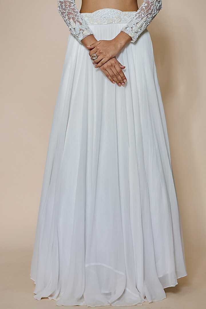 Ivory Georgette Wedding Lehenga Set by MARGI at Pernia's Pop Up Shop