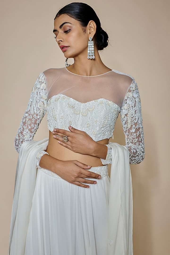 Ivory Georgette Wedding Lehenga Set by MARGI at Pernia's Pop Up Shop
